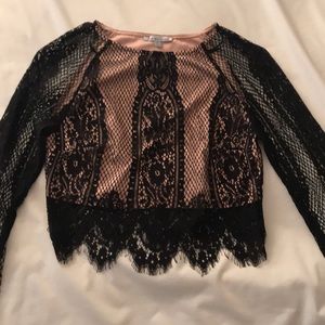 Netted Long Sleeve Crop Top